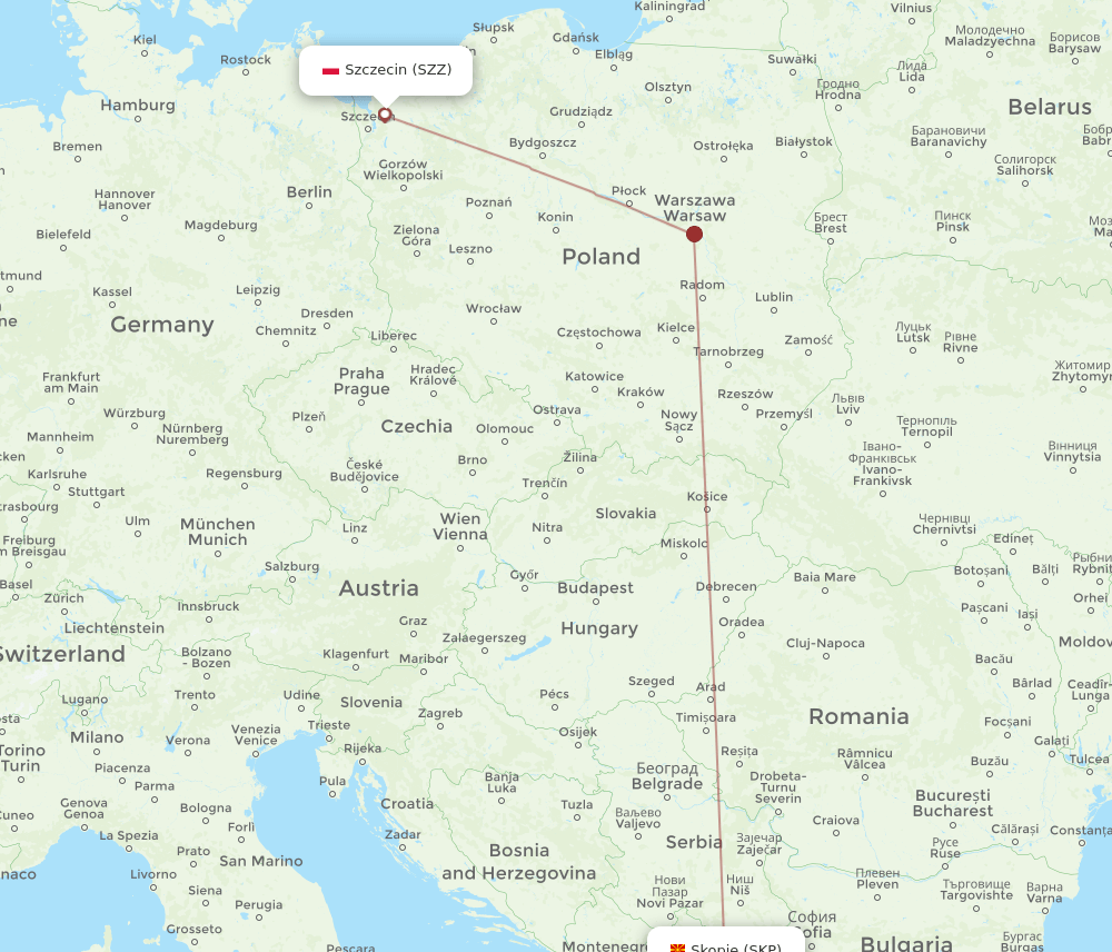 SZZ-SKP flight routes