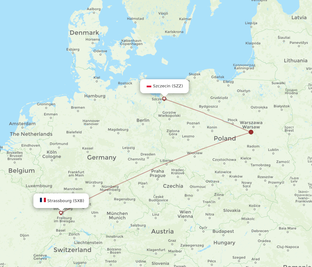 SZZ to SXB flights and routes map