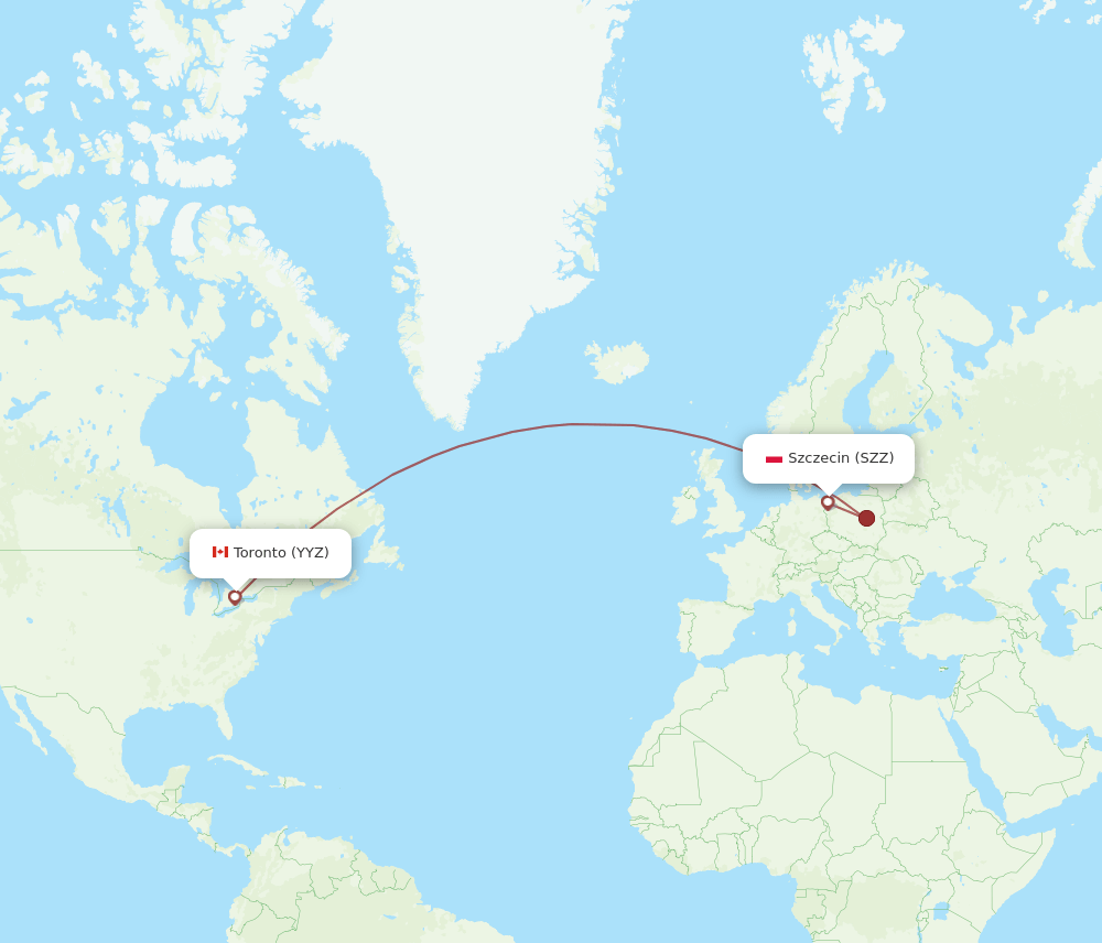 Toronto - Szczecin route map and flight paths