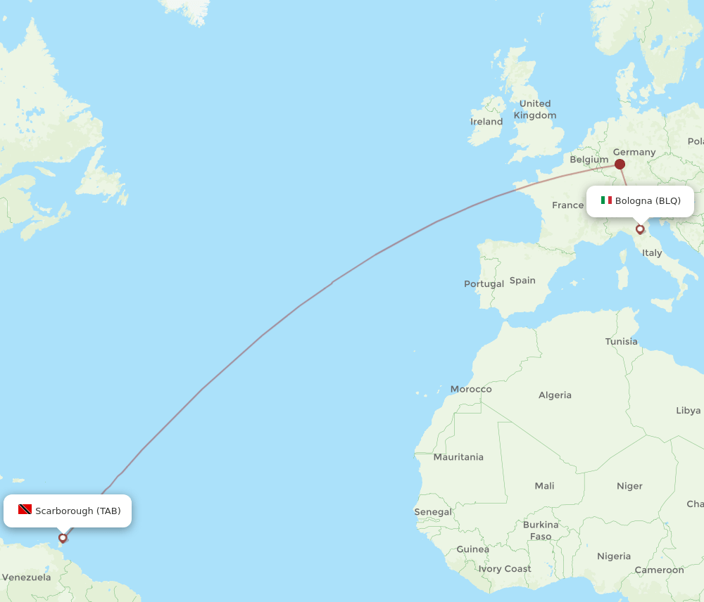 BLQ to TAB flights and routes map