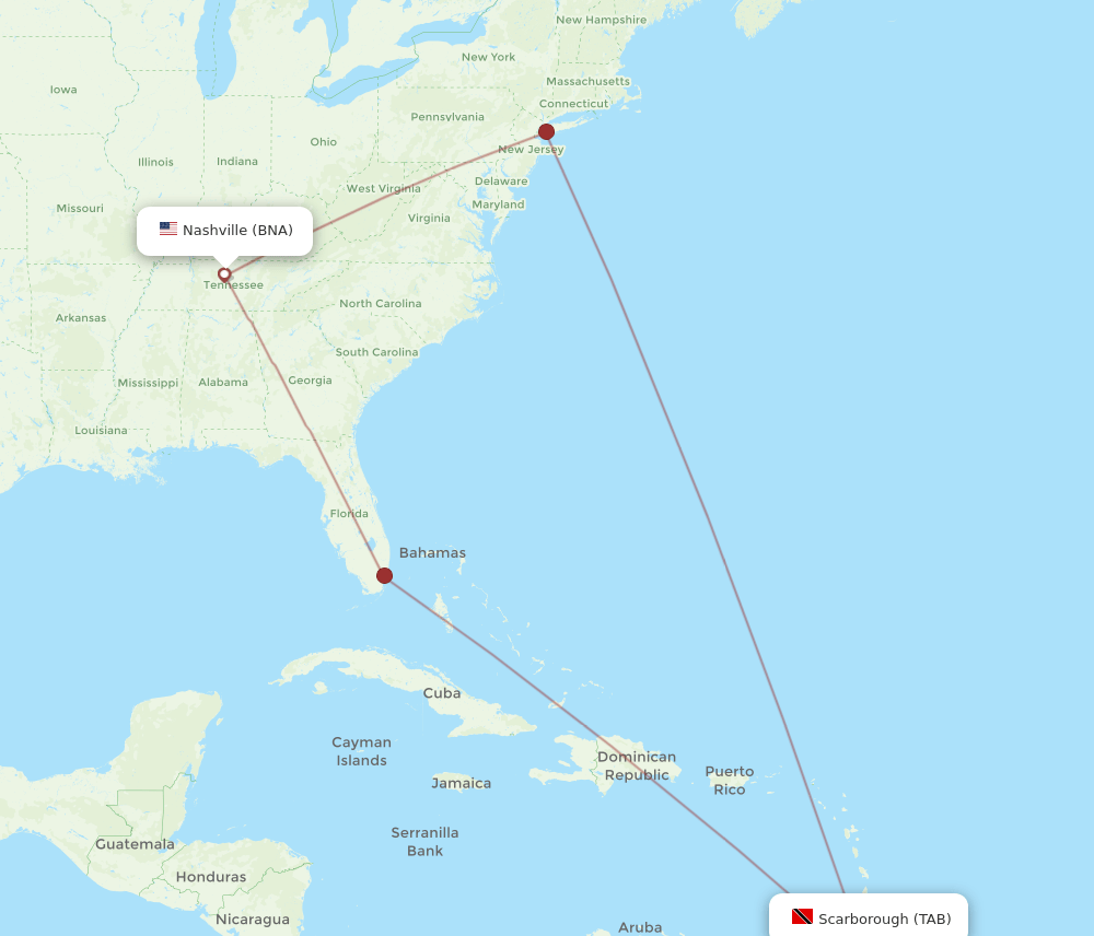 TAB to BNA flights and routes map