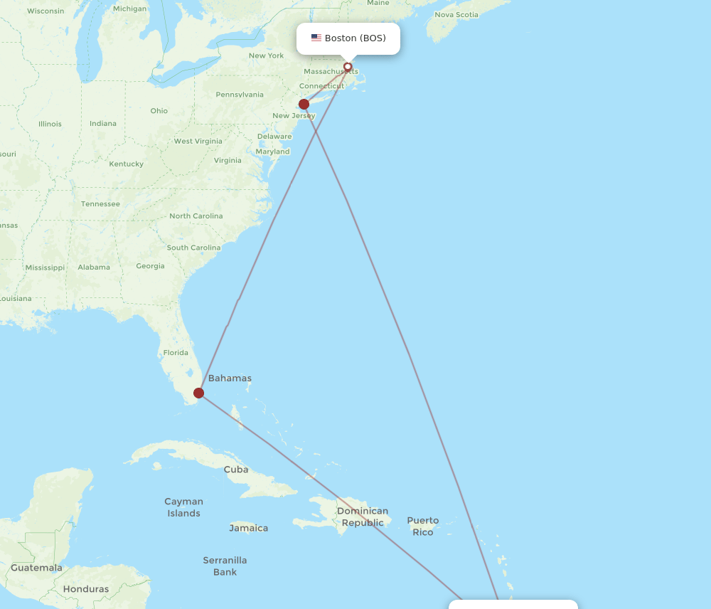 TAB to BOS flights and routes map