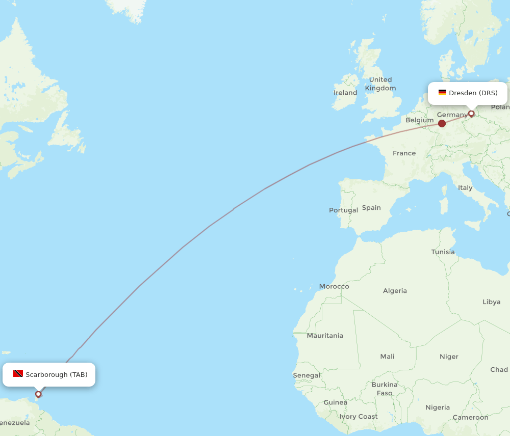Dresden - Tobago route map and flight paths