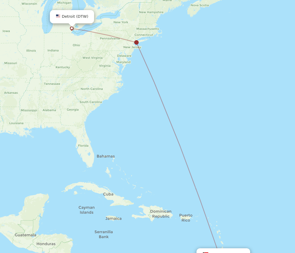 TAB-DTW flight routes