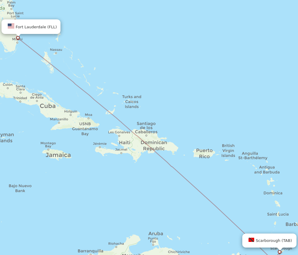 TAB to FLL flights and routes map