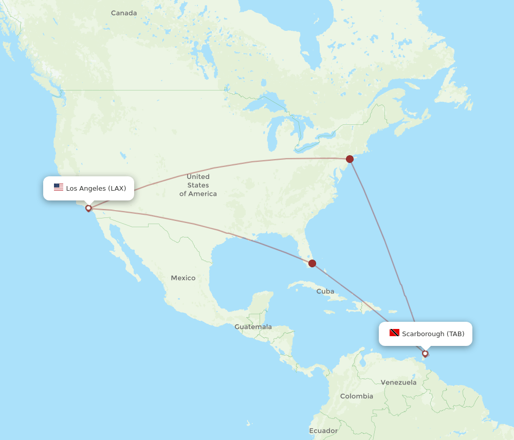 TAB to LAX flights and routes map