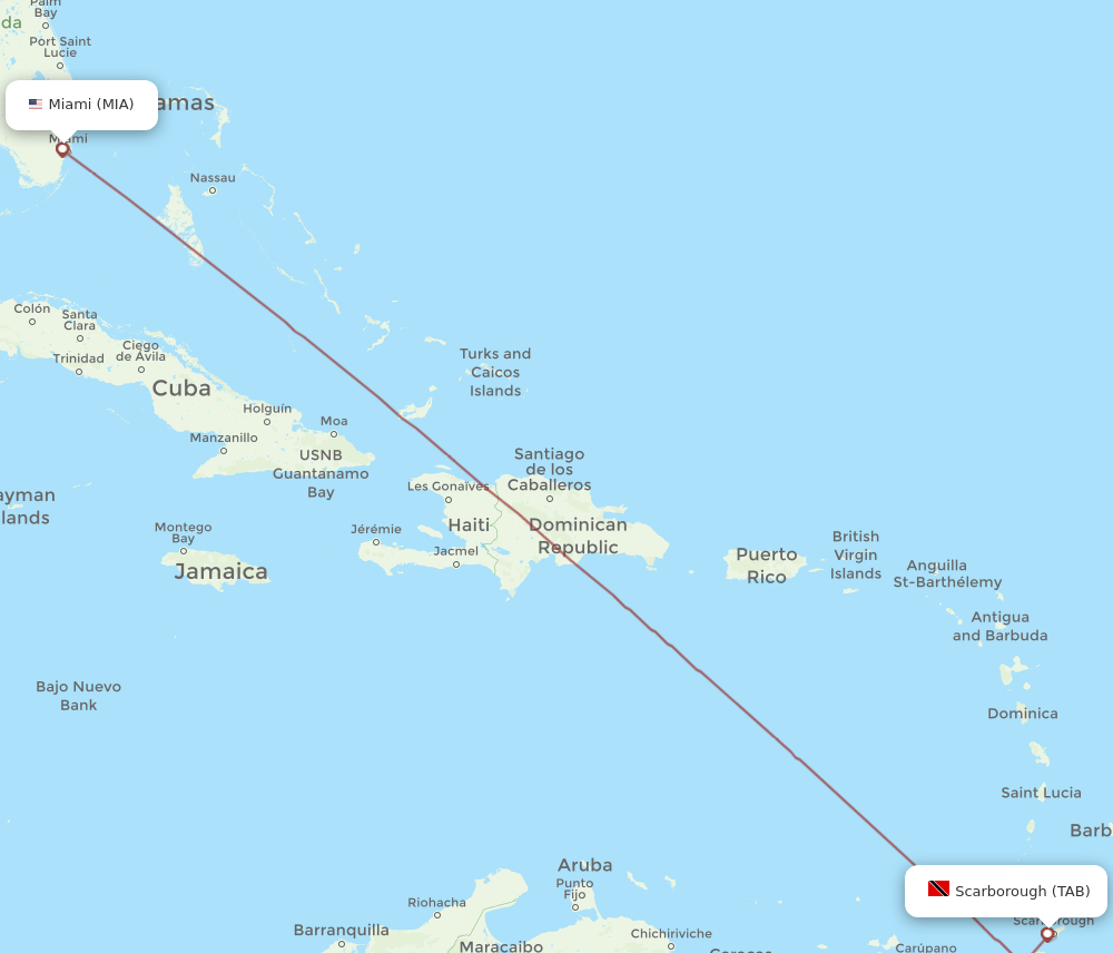 TAB to MIA flights and routes map
