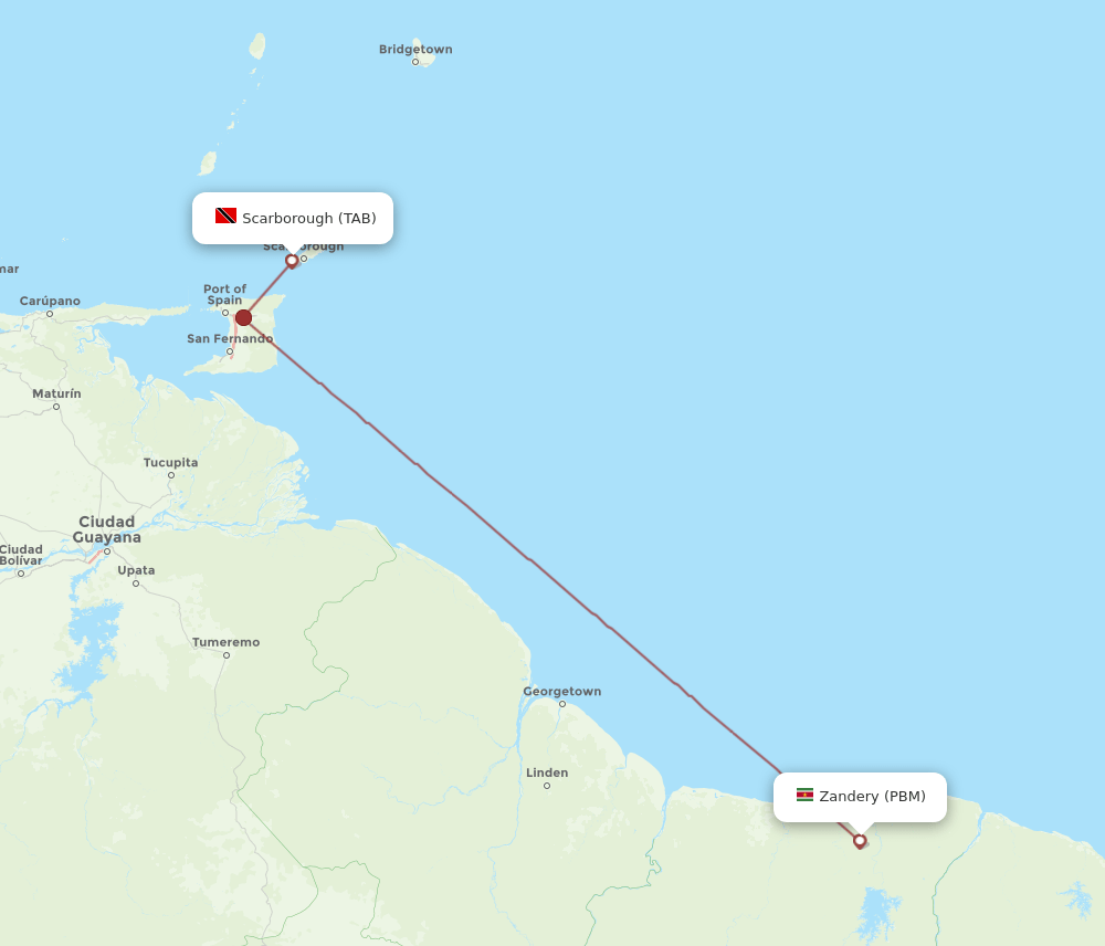 TAB to PBM flights and routes map