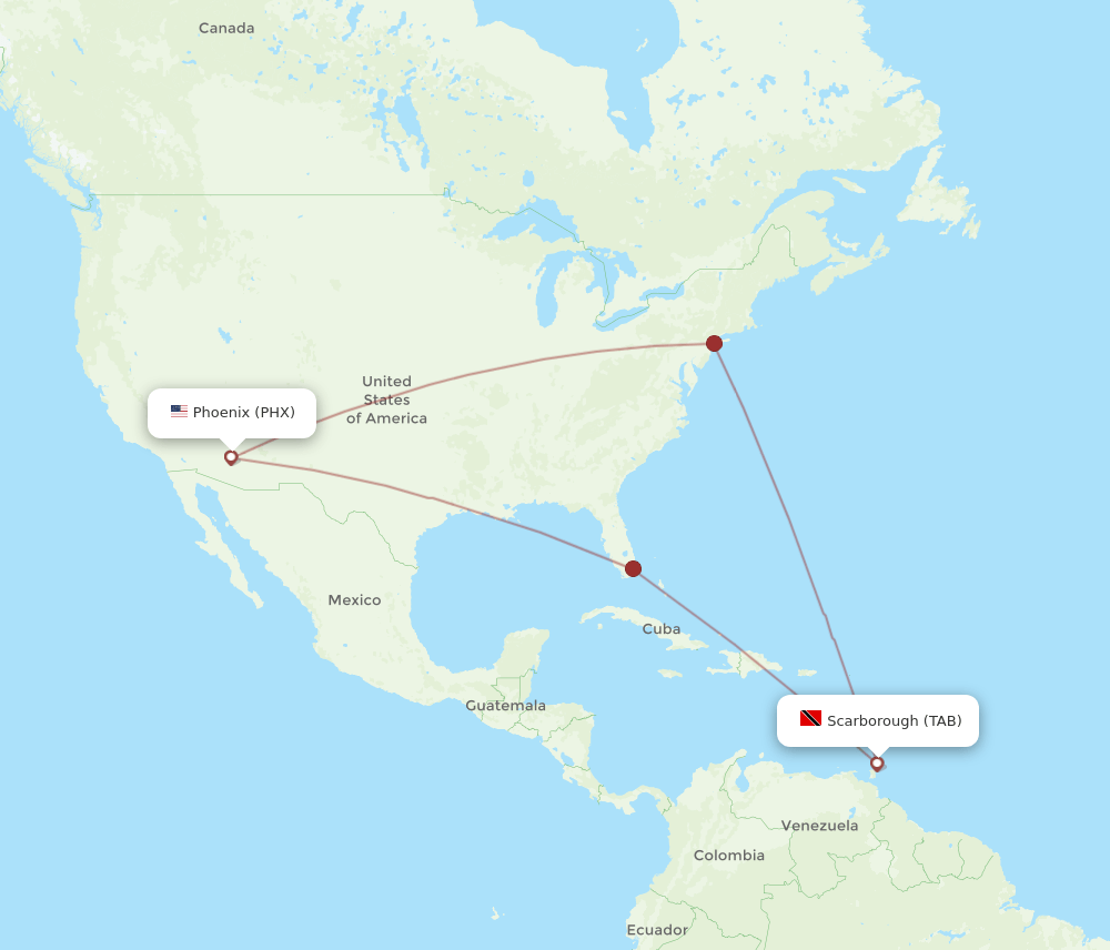 TAB to PHX flights and routes map
