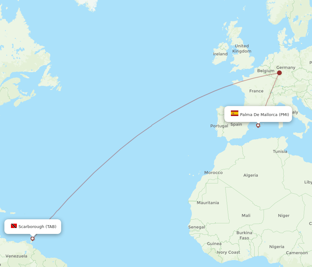TAB to PMI flights and routes map