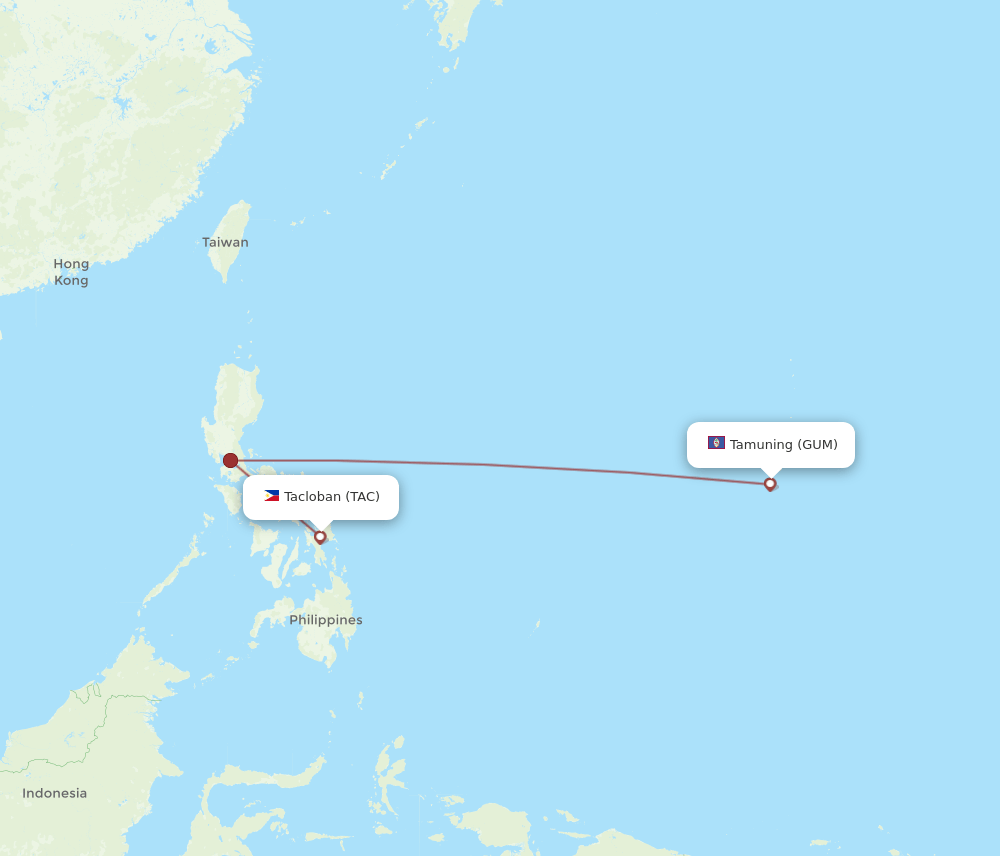 TAC to GUM flights and routes map