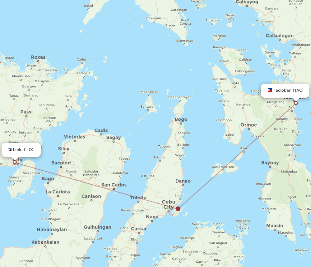 TAC to ILO flights and routes map
