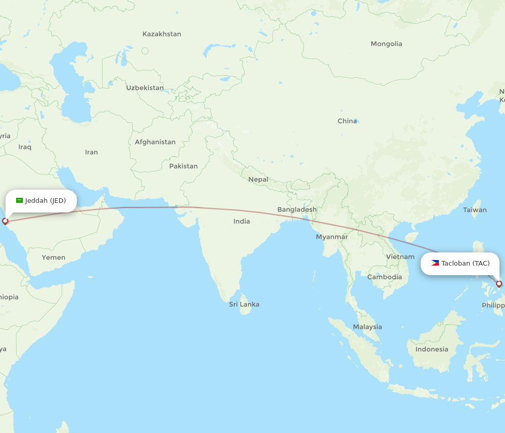 Jeddah - Tacloban route map and flight paths