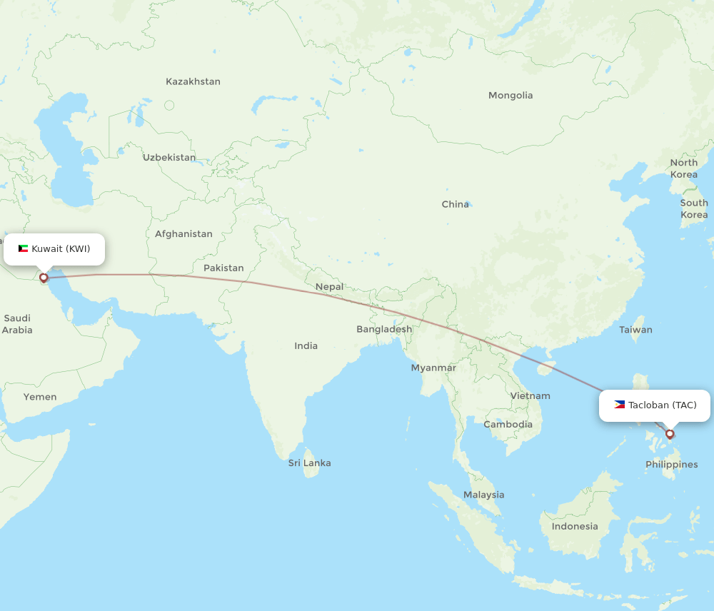 TAC to KWI flights and routes map