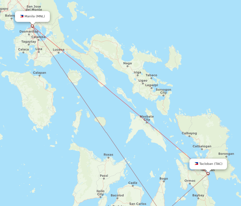 TAC to MNL flights and routes map