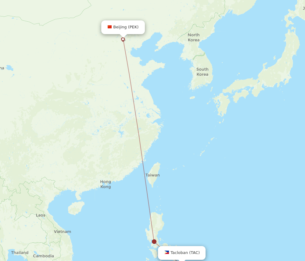 TAC to PEK flights and routes map