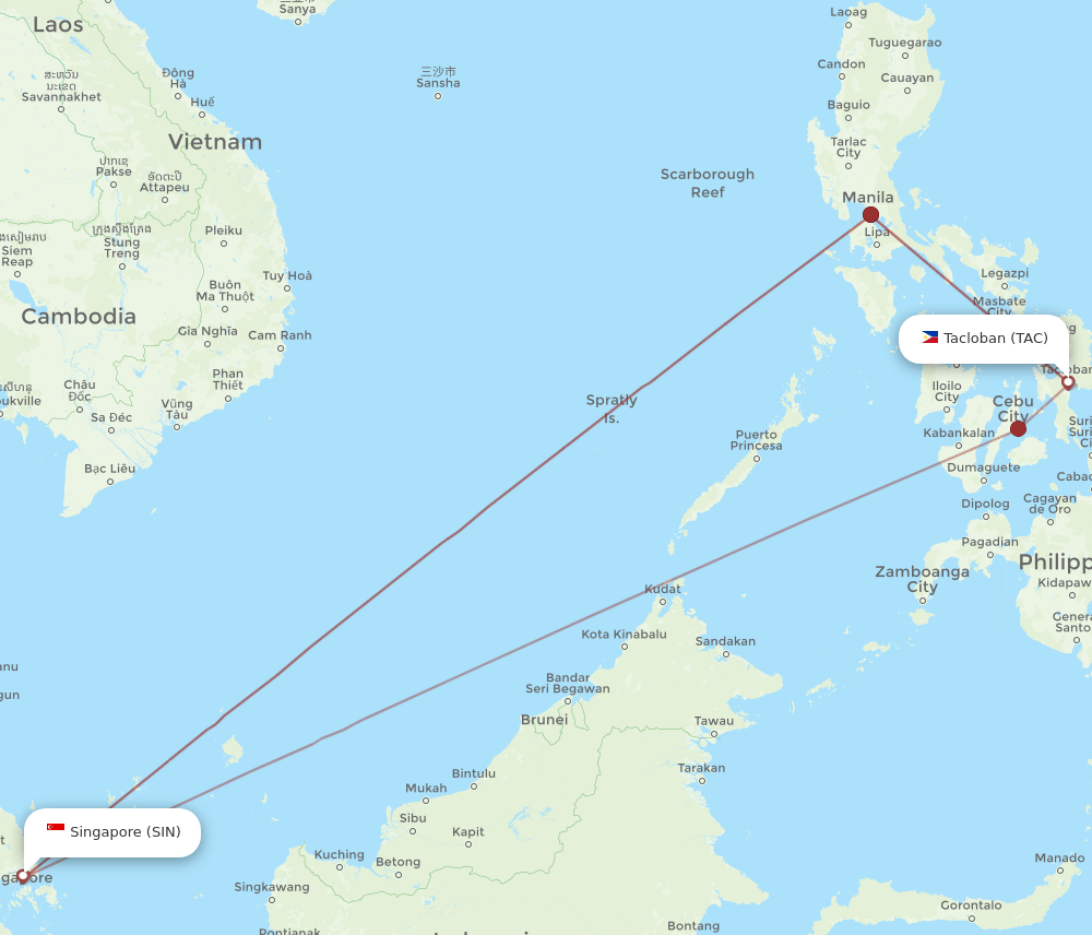 TAC-SIN flight routes