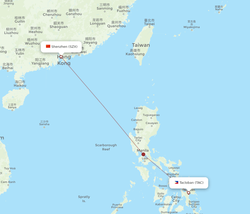 Shenzhen - Tacloban route map and flight paths