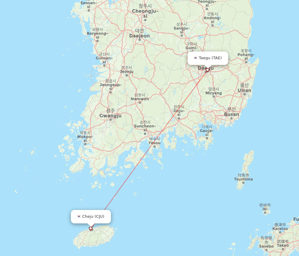 TAE to CJU flights and routes map