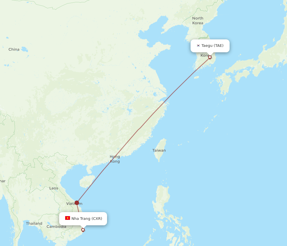 Daegu - Nha Trang route map and flight paths