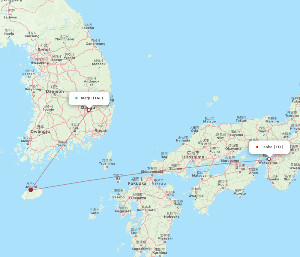 TAE to KIX flights and routes map