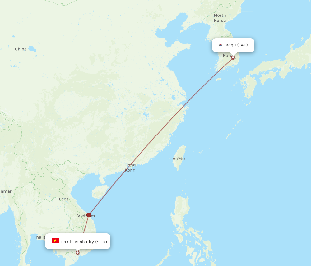 TAE to SGN flights and routes map