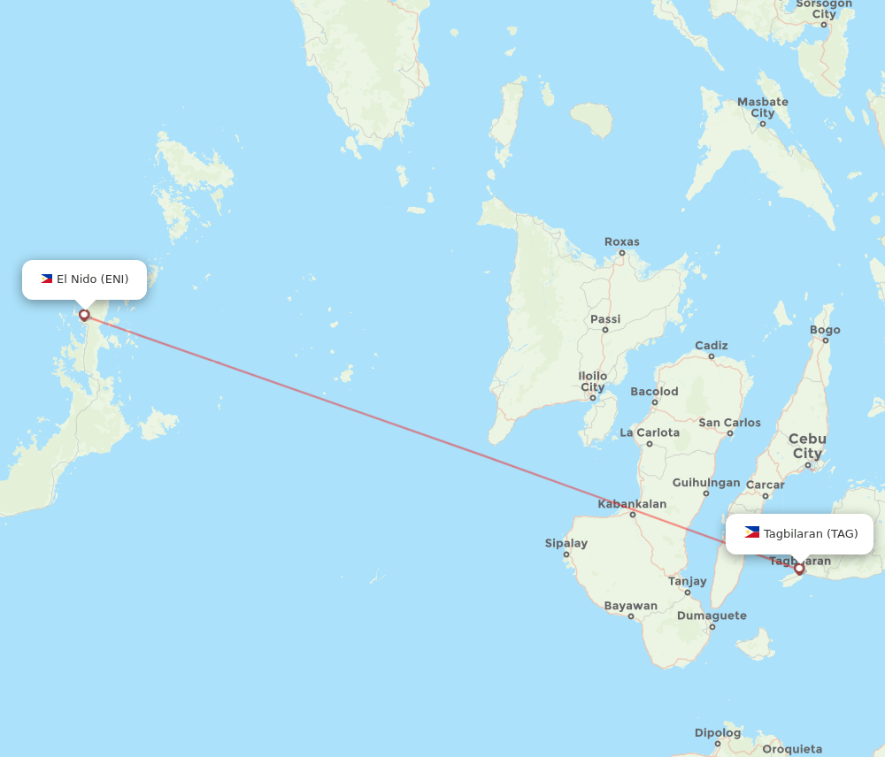 Panglao - El Nido route map and flight paths