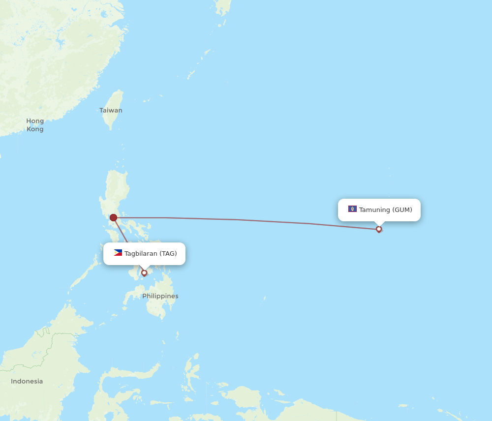TAG to GUM flights and routes map