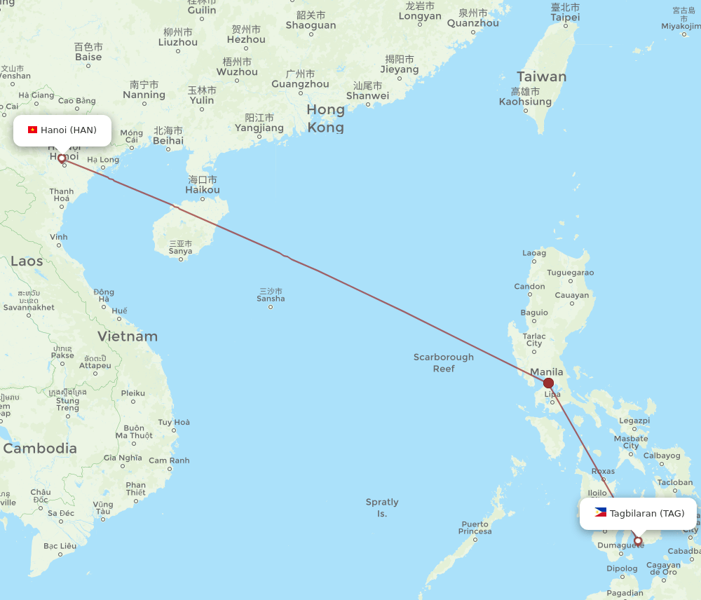 TAG-HAN flight routes