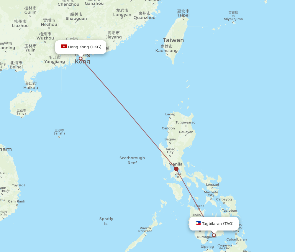 TAG to HKG flights and routes map