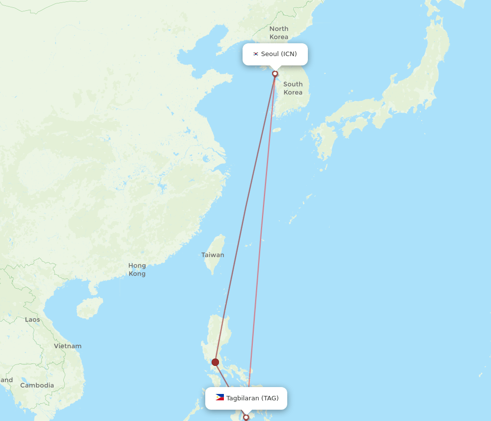 TAG to ICN flights and routes map