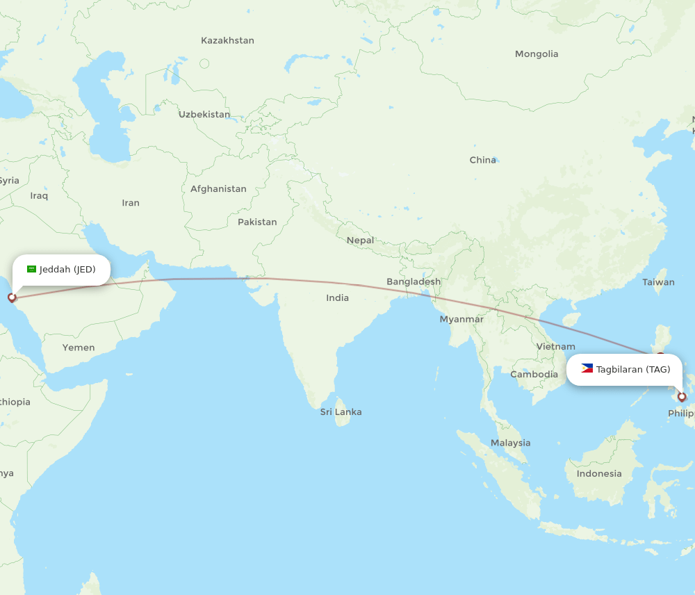 TAG to JED flights and routes map
