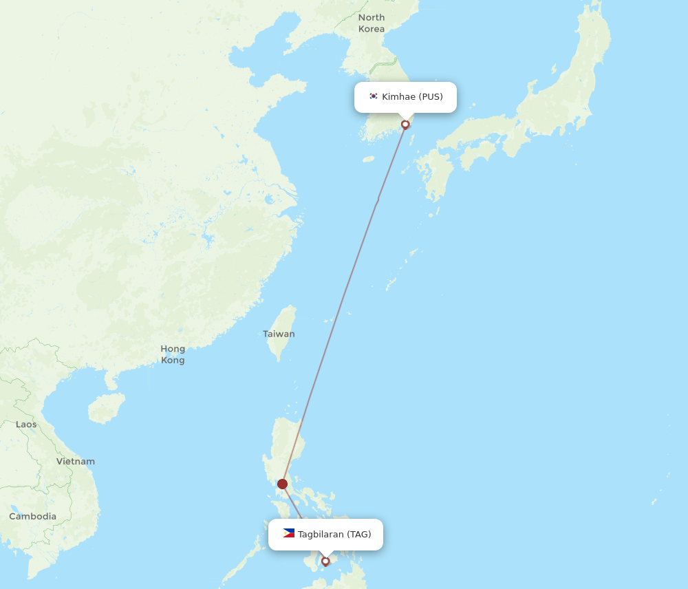 PUS to TAG flights and routes map