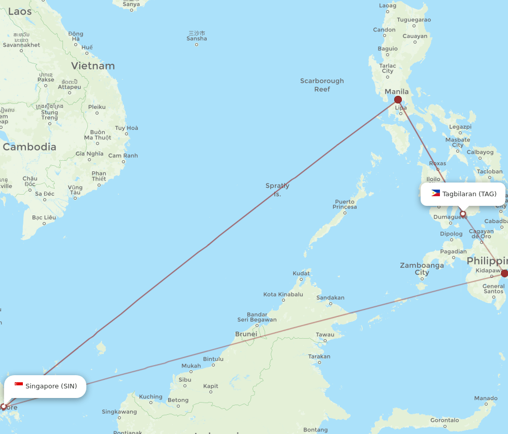 TAG to SIN flights and routes map