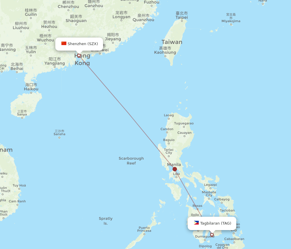 TAG to SZX flights and routes map