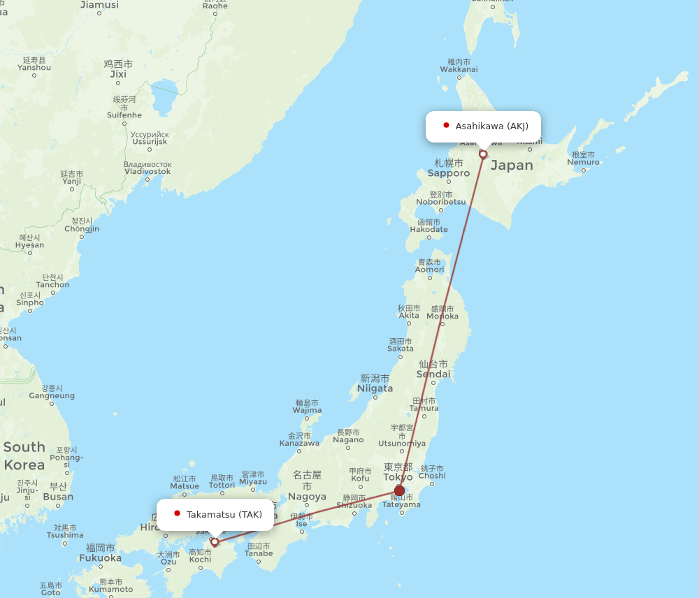 TAK to AKJ flights and routes map