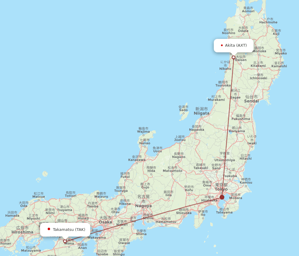 TAK to AXT flights and routes map