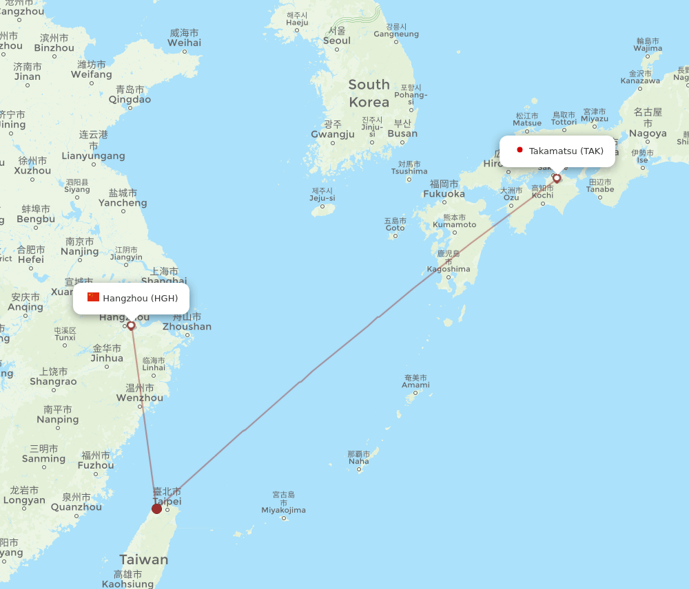 TAK to HGH flights and routes map