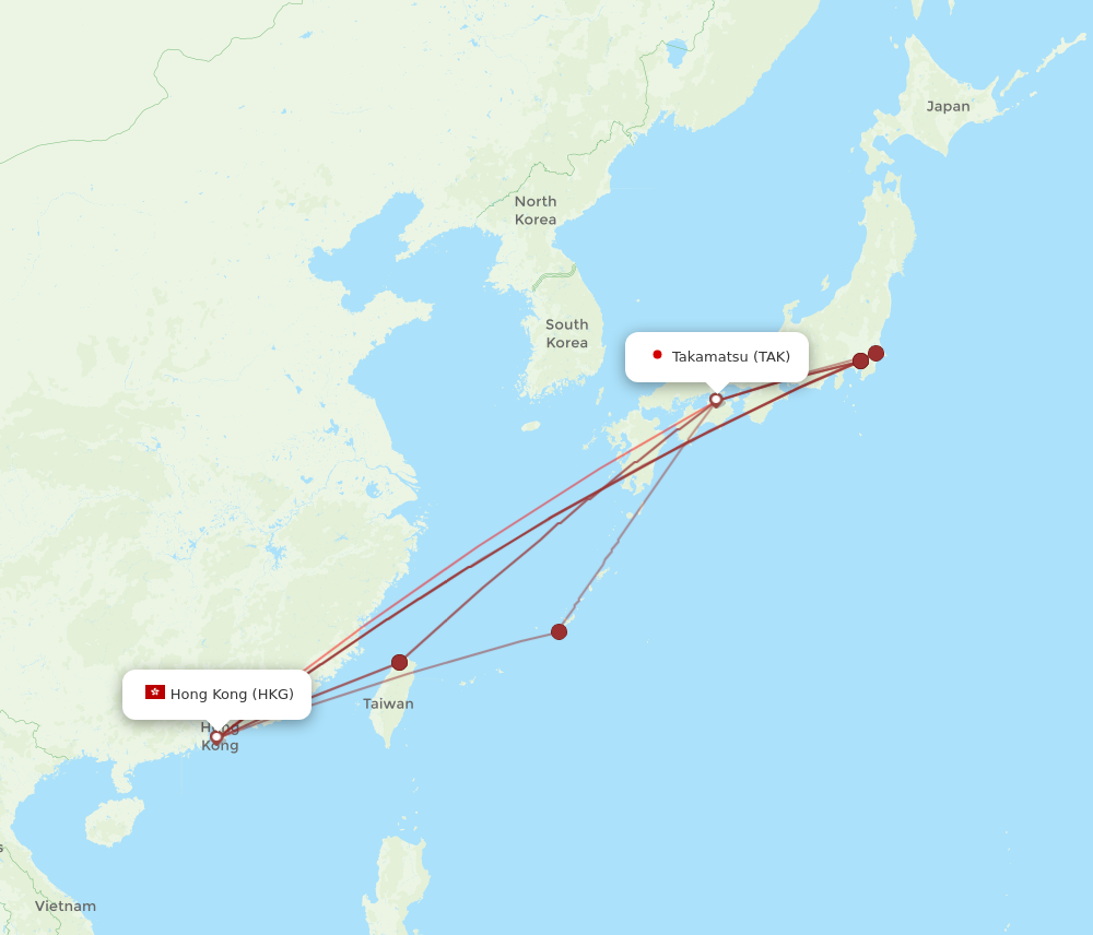 TAK to HKG flights and routes map