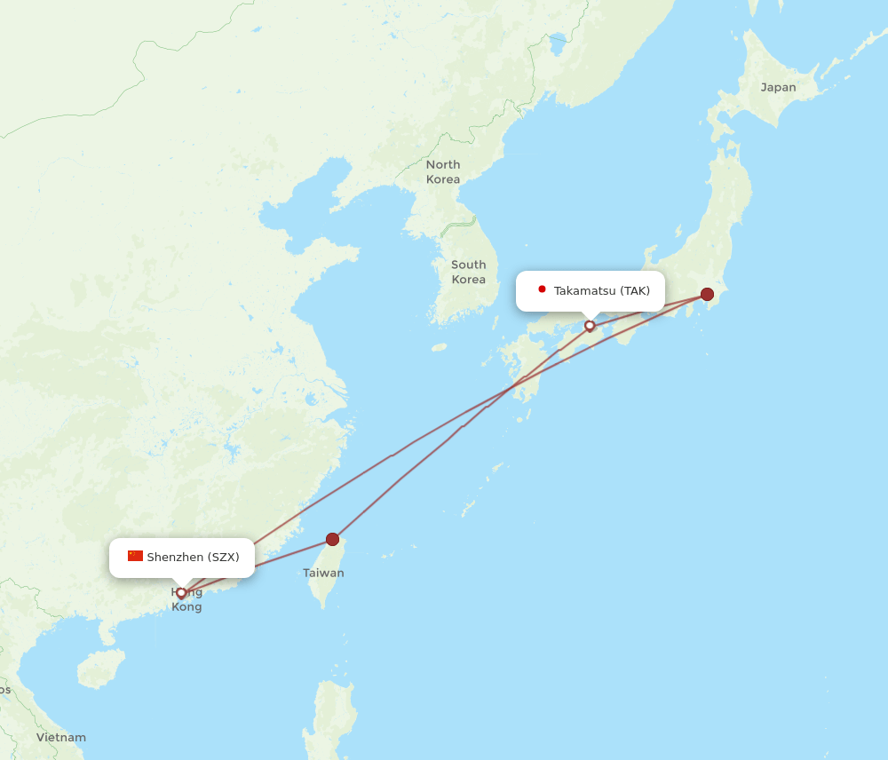 TAK to SZX flights and routes map