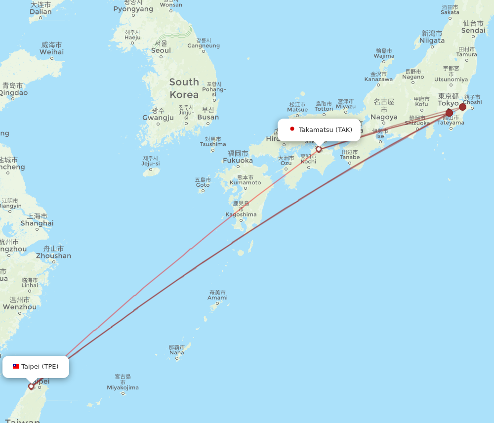 TAK to TPE flights and routes map