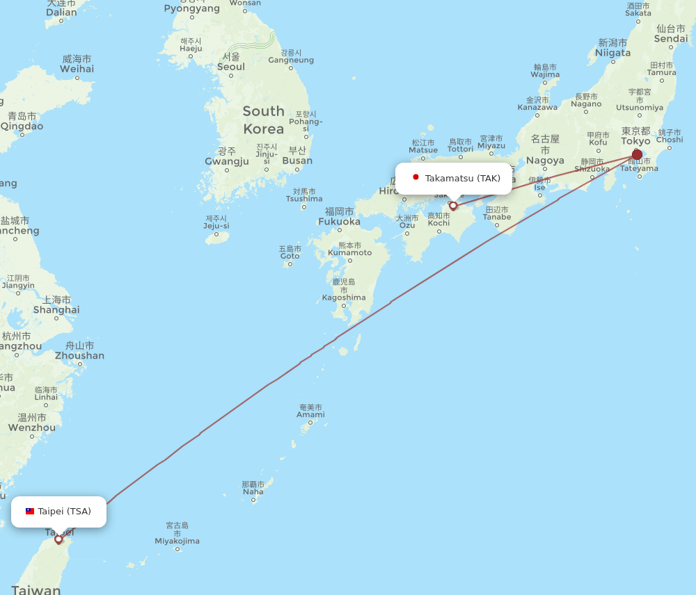 TAK to TSA flights and routes map