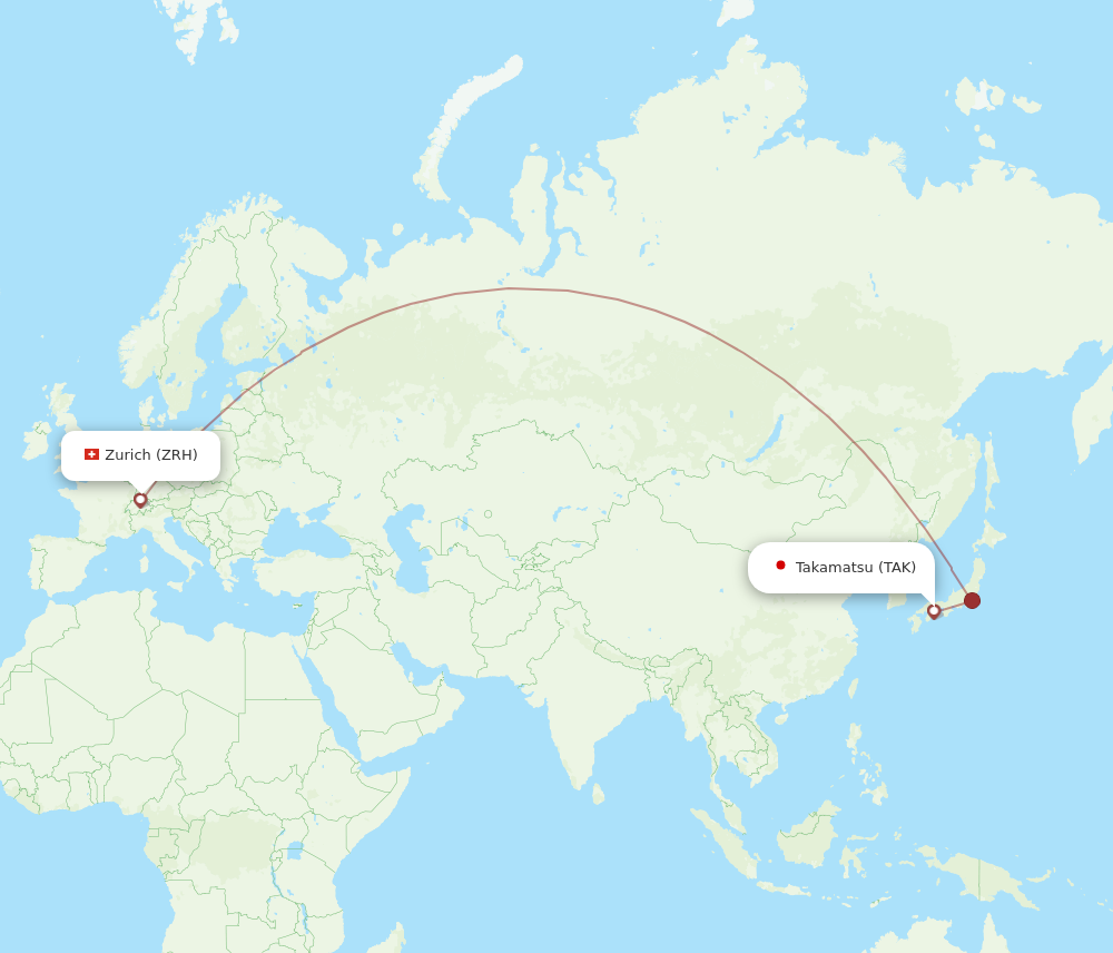 TAK to ZRH flights and routes map