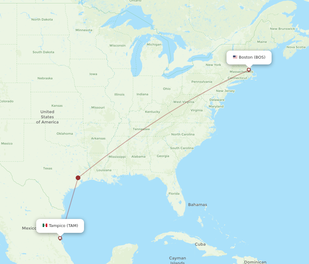 TAM to BOS flights and routes map