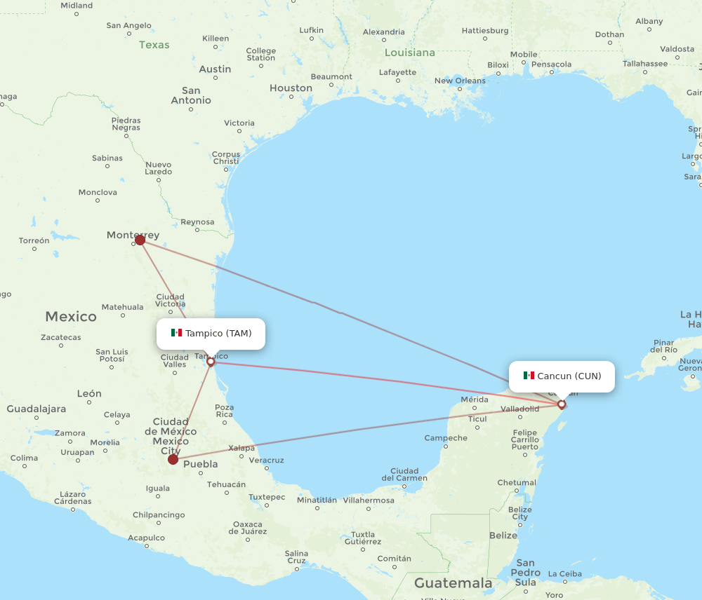TAM to CUN flights and routes map