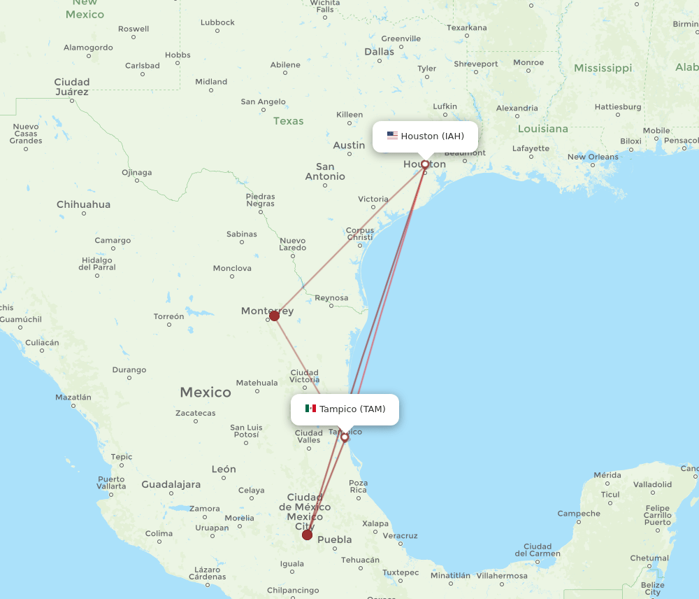 TAM to IAH flights and routes map