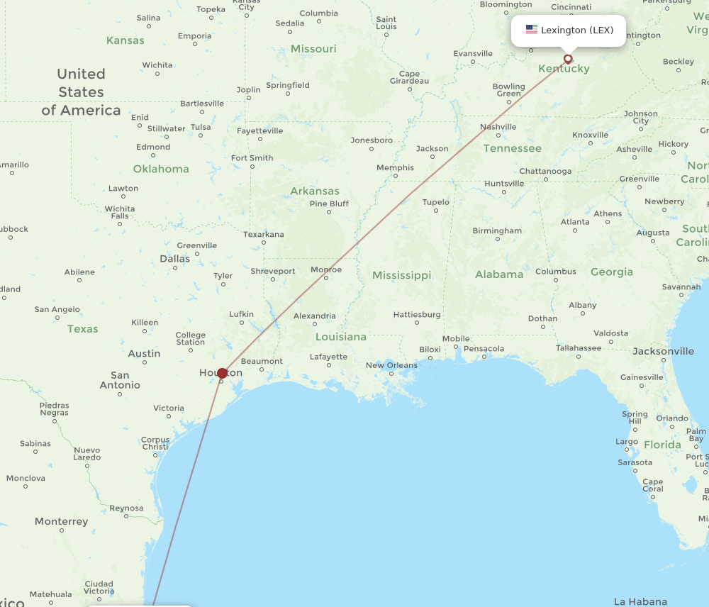 Lexington - Tampico route map and flight paths