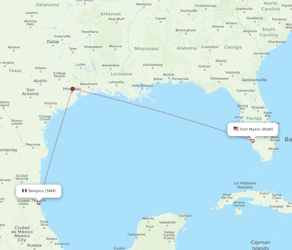 Fort Myers - Tampico route map and flight paths