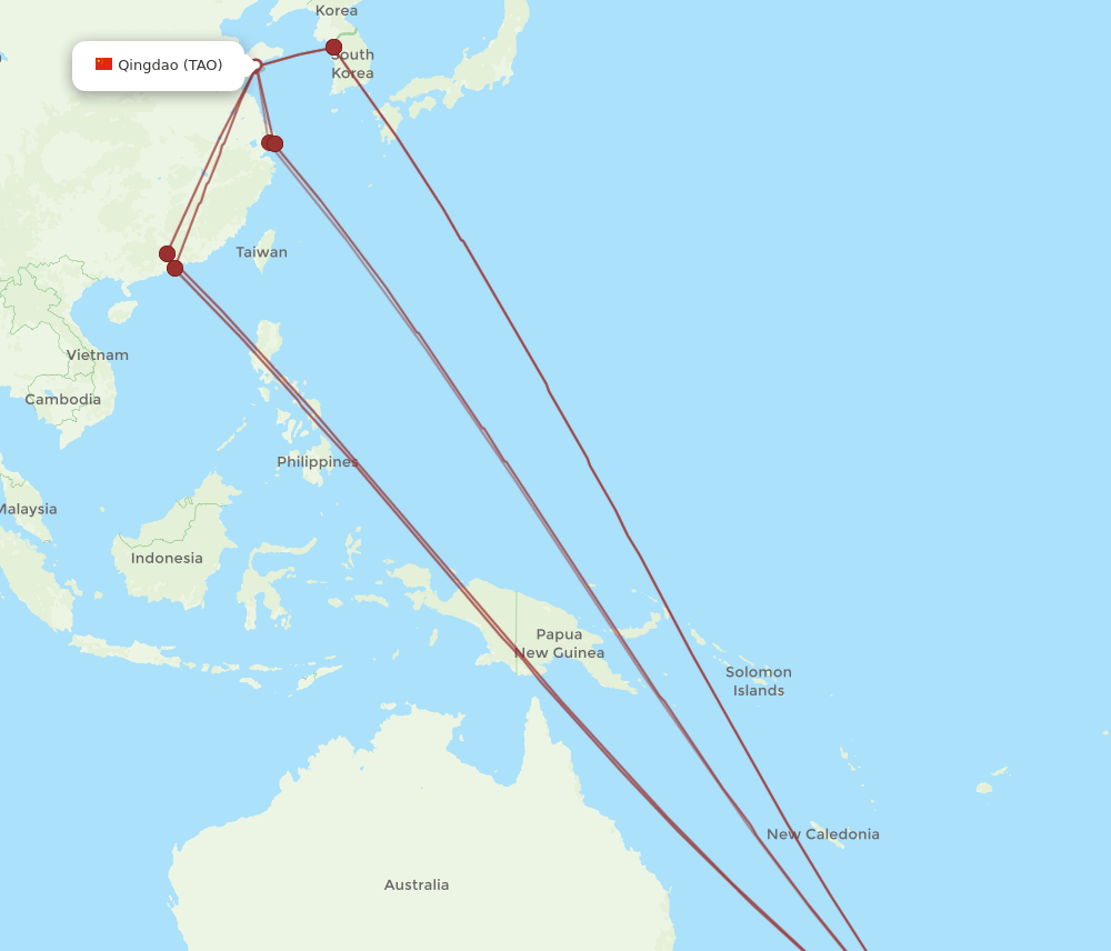 TAO-AKL flight routes