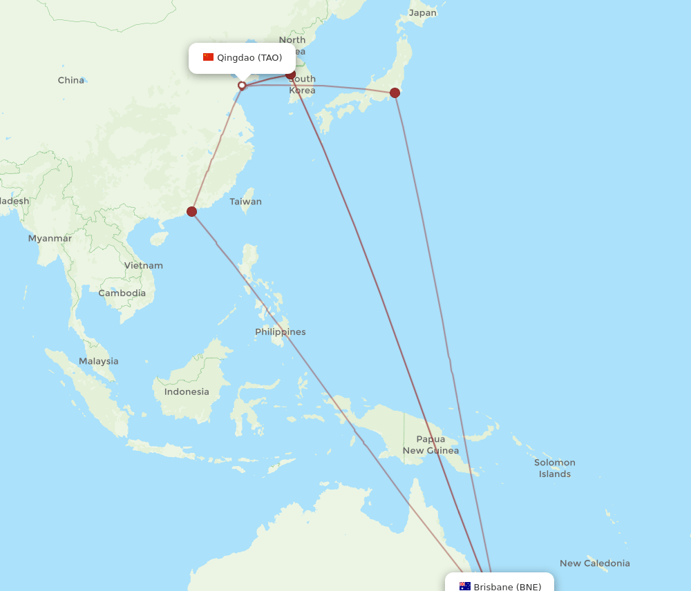 TAO-BNE flight routes